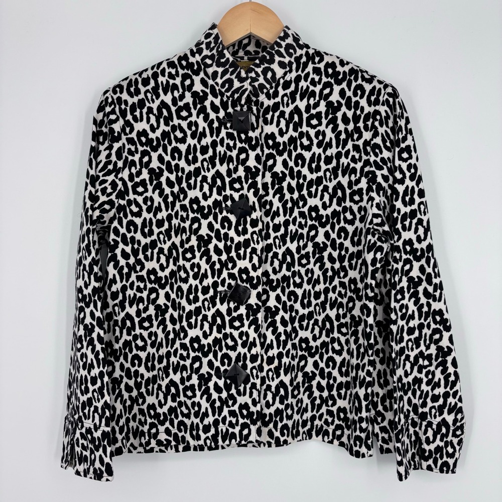 VTG Painted Pony Leopard Print Button Up Jacket Women Medium Animal Pattern FLAW